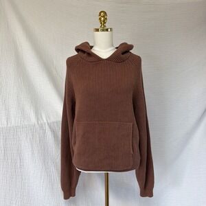 Vwoollo Large Star Knit Hoodie Pullover Brown Chunky Thick Cotton Relax Fit
